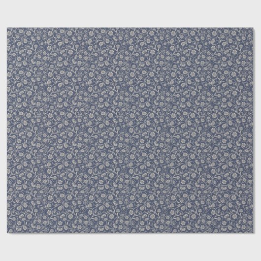 Navy Blue Floral Cadeaupapier (Vlak)