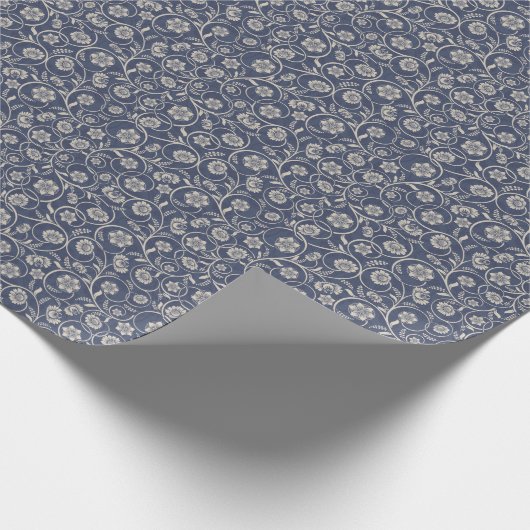 Navy Blue Floral Cadeaupapier (Hoek)