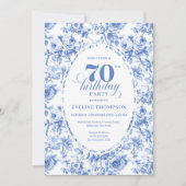 Navy Blue Floral Chic 70th Birthday Invitation Kaart (Voorkant)