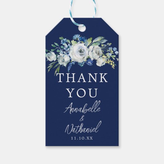 Navy Blue Floral Chic Winter Wedding Bedankt Cadeaulabel (Voorkant)
