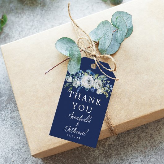 Navy Blue Floral Chic Winter Wedding Bedankt Cadeaulabel