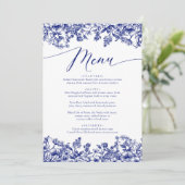 Navy Blue Floral Chinoiserie Botanical Menu (Staand voorkant)