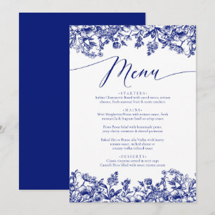  Navy Blue Floral Chinoiserie Botanical Menu
