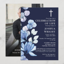 Navy Blue Floral Christelijk Memorial Begrafenisfo