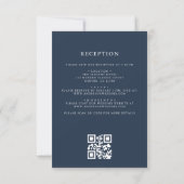 Navy Blue Floral Crest Monogram Wedding QR Code Kaart (Achterkant)