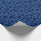 Navy Blue Floral Damasdonkerblauwe achtergrond Cadeaupapier (Hoek)