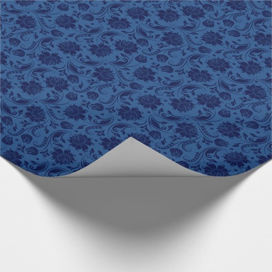Navy Blue Floral Damasdonkerblauwe achtergrond Cadeaupapier (Hoek)