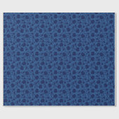 Navy Blue Floral Damasdonkerblauwe achtergrond Cadeaupapier (Vlak)