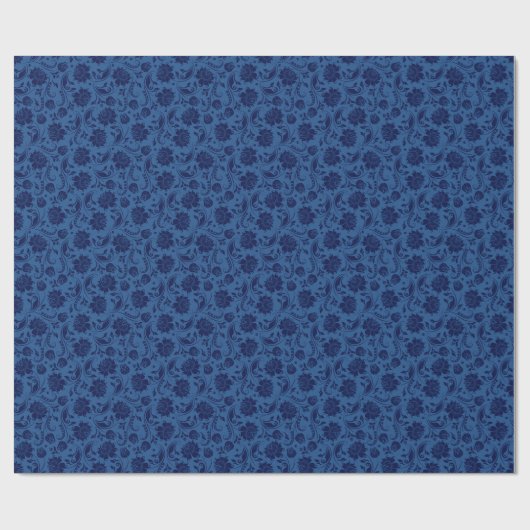 Navy Blue Floral Damasdonkerblauwe achtergrond Cadeaupapier (Vlak)