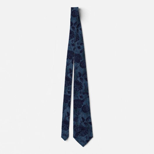 Navy Blue Floral Damask Aristocrat Wedding Stropdas (Achterkant)