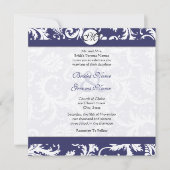 Navy Blue  Floral Damask Monogram Weddenschap Kaart (Voorkant)