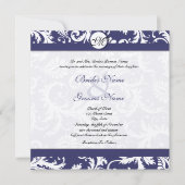 Navy Blue Floral Damask Monogram Weddenschap Kaart (Voorkant)