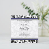 Navy Blue Floral Damask Monogram Weddenschap Kaart (Staand voorkant)