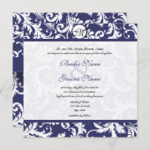 Navy Blue Floral Damask Monogram Weddenschap Kaart (Voorkant / Achterkant)