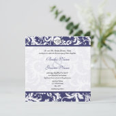 Navy Blue Floral Damask Monogram Weddenschap Kaart (Staand voorkant)