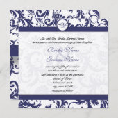 Navy Blue  Floral Damask Monogram Weddenschap Kaart (Voorkant / Achterkant)