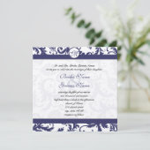 Navy Blue  Floral Damask Monogram Weddenschap Kaart (Staand voorkant)