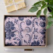 Navy Blue Floral Damasroze achtergrond Tissuepapier (Geschenk)