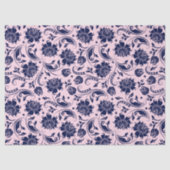 Navy Blue Floral Damasroze achtergrond Tissuepapier (Voorkant)