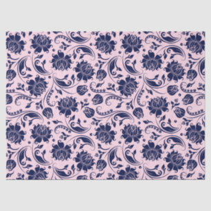 Navy Blue Floral Damasroze achtergrond Tissuepapier