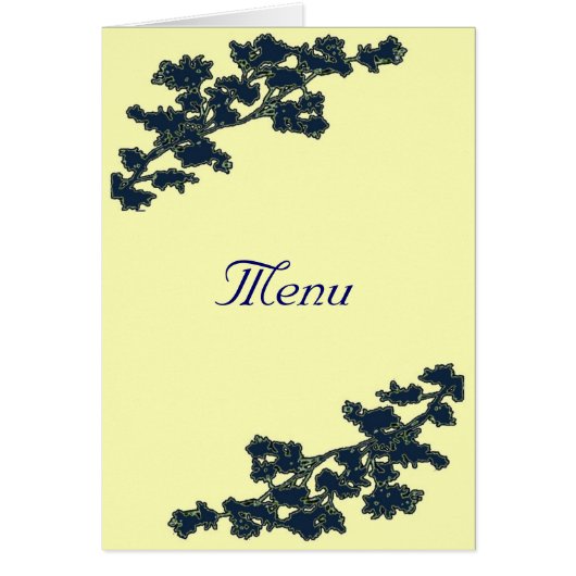 Navy Blue Floral Deco Wedding Menu Card (Voorkant)