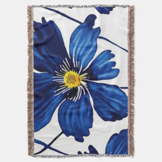 Navy blue floral deken (Voorkant Verticaal)