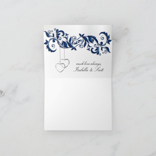 Navy Blue Floral Design Bedankkaart (Binnen)