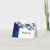 Navy Blue Floral Design Bedankkaart (Voorkant)