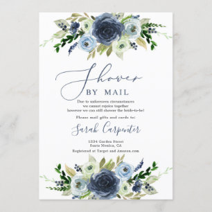 Navy blue floral douche per post Vrijgezellenfeest Kaart