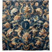 Navy blue floral douchegordijn (Voorkant)