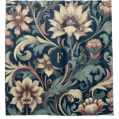 Navy blue floral douchegordijn (Voorkant)