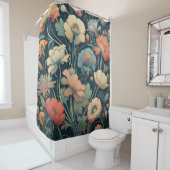 Navy blue floral douchegordijn (In situ)