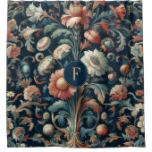 Navy blue floral douchegordijn (Voorkant)
