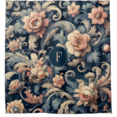 Navy blue floral douchegordijn (Voorkant)