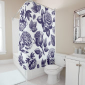 Navy Blue Floral  Douchegordijn (In situ)