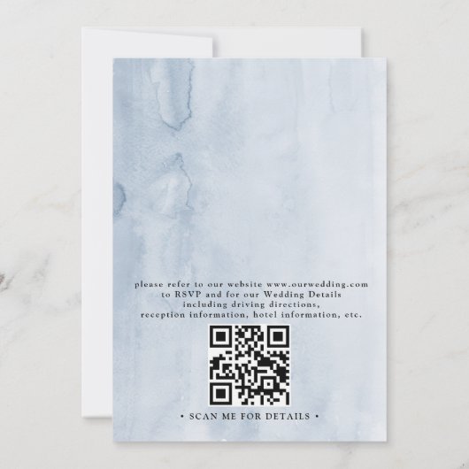 Navy Blue Floral Dusty Budget QR Code Wedding Kaart (Achterkant)