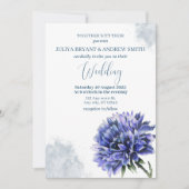 Navy Blue Floral eenvoudige budget bruiloft Kaart (Voorkant)