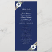Navy Blue Floral Elegant Anemone Bouquet Wedding Programmakaart (Voorkant)