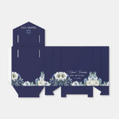 Navy Blue Floral Elegant Bat Mitzvah Bedankdoosjes (Uitgevouwen)