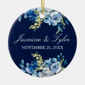 Navy Blue Floral Elegant Custom Wedding Photo Keramisch Ornament (Voorkant)
