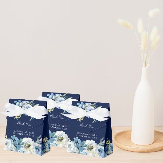 Navy Blue Floral Elegant Evening Wedding Bedankdoosjes