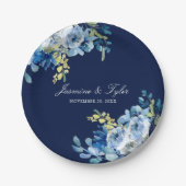 Navy Blue Floral Elegant Evening Wedding Papieren Bordje (Voorkant)