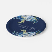 Navy Blue Floral Elegant Evening Wedding Papieren Bordje (Gekanteld)