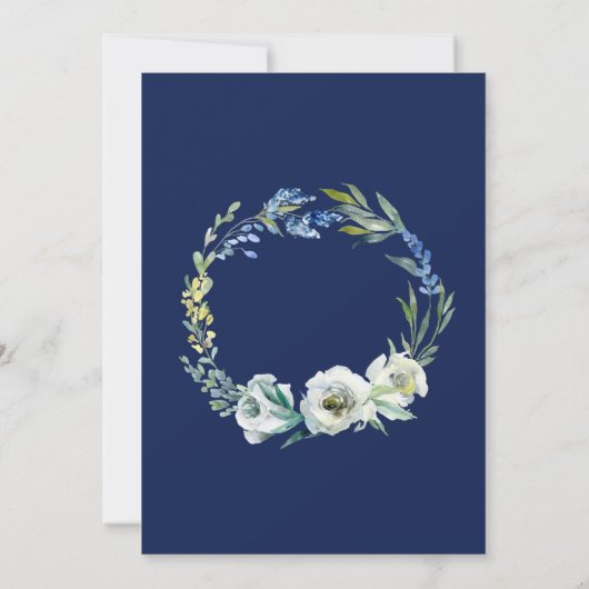 Navy Blue Floral Elegant Modern Boy Baby shower Kaart (Achterkant)