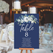 Navy Blue Floral Elegant Wedding Table Number Kaar