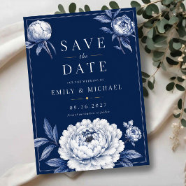 Navy Blue Floral Elegant White Peony Acryl Uitnodigingen