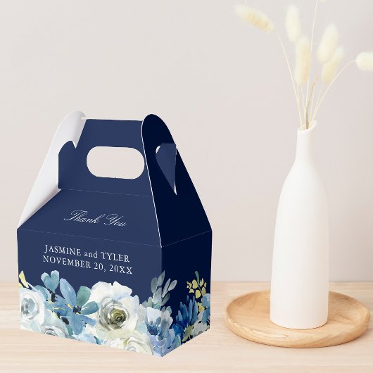 Navy Blue Floral Elegant Winter Wedding Favor Box Bedankdoosjes