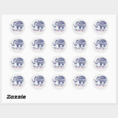 Navy Blue Floral Elephant Ronde Sticker (Vel)