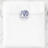Navy Blue Floral Elephant Ronde Sticker (Tas)
