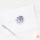 Navy Blue Floral Elephant Ronde Sticker (Envelop)